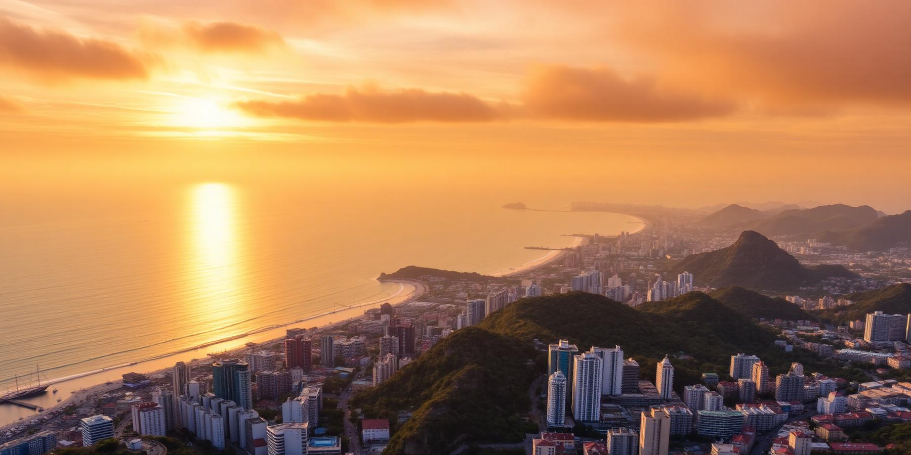 Destino internacional al atardecer